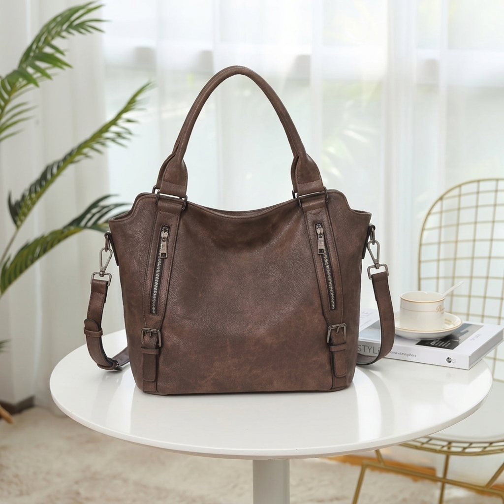 Marcella – Faux Leather Shoulder Bag | Zip Top with Adjustable Strap