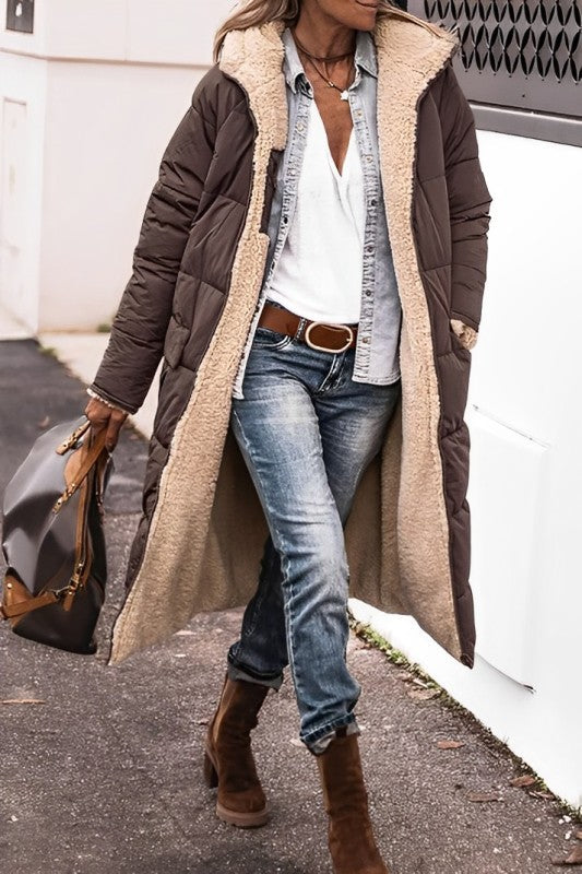 Maya – Long Cozy Coat | Double-Sided Teddy-Lined Layer
