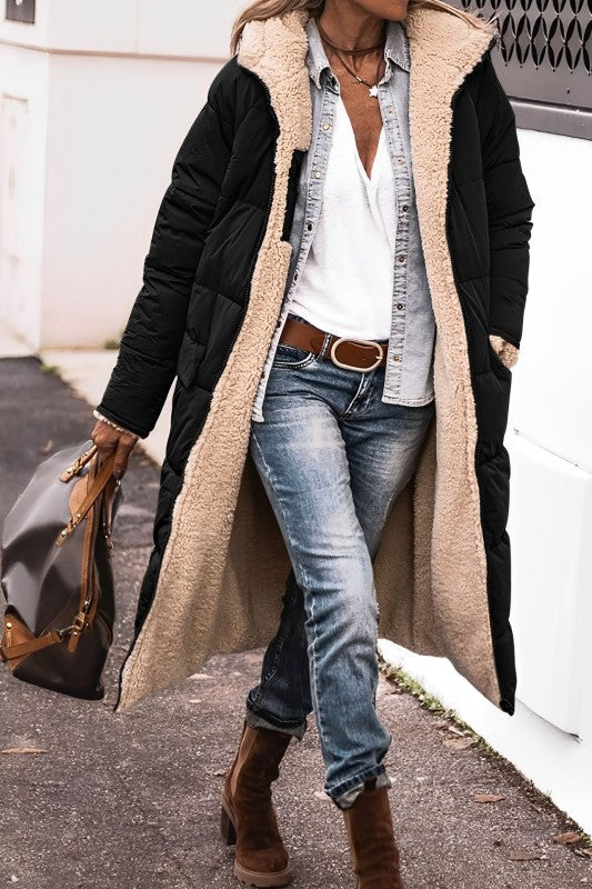 Maya – Long Cozy Coat | Double-Sided Teddy-Lined Layer