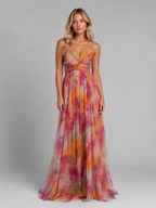Women's Floral Chiffon V-Neck Maxi Dress | Wedding Guest & Summer