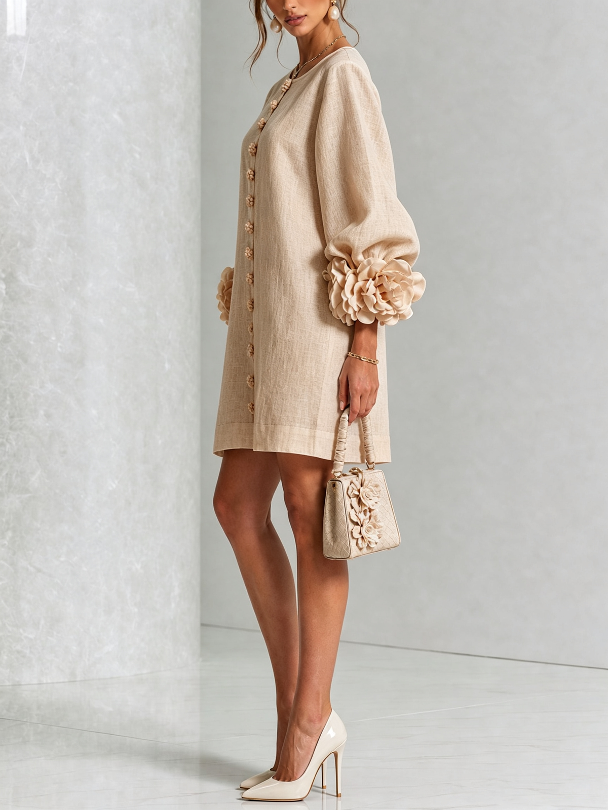 Saralyn – Puff Sleeve Mini Dress | Rose Cuffs & Button Front