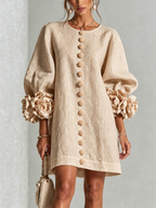 Saralyn – Puff Sleeve Mini Dress | Rose Cuffs & Button Front
