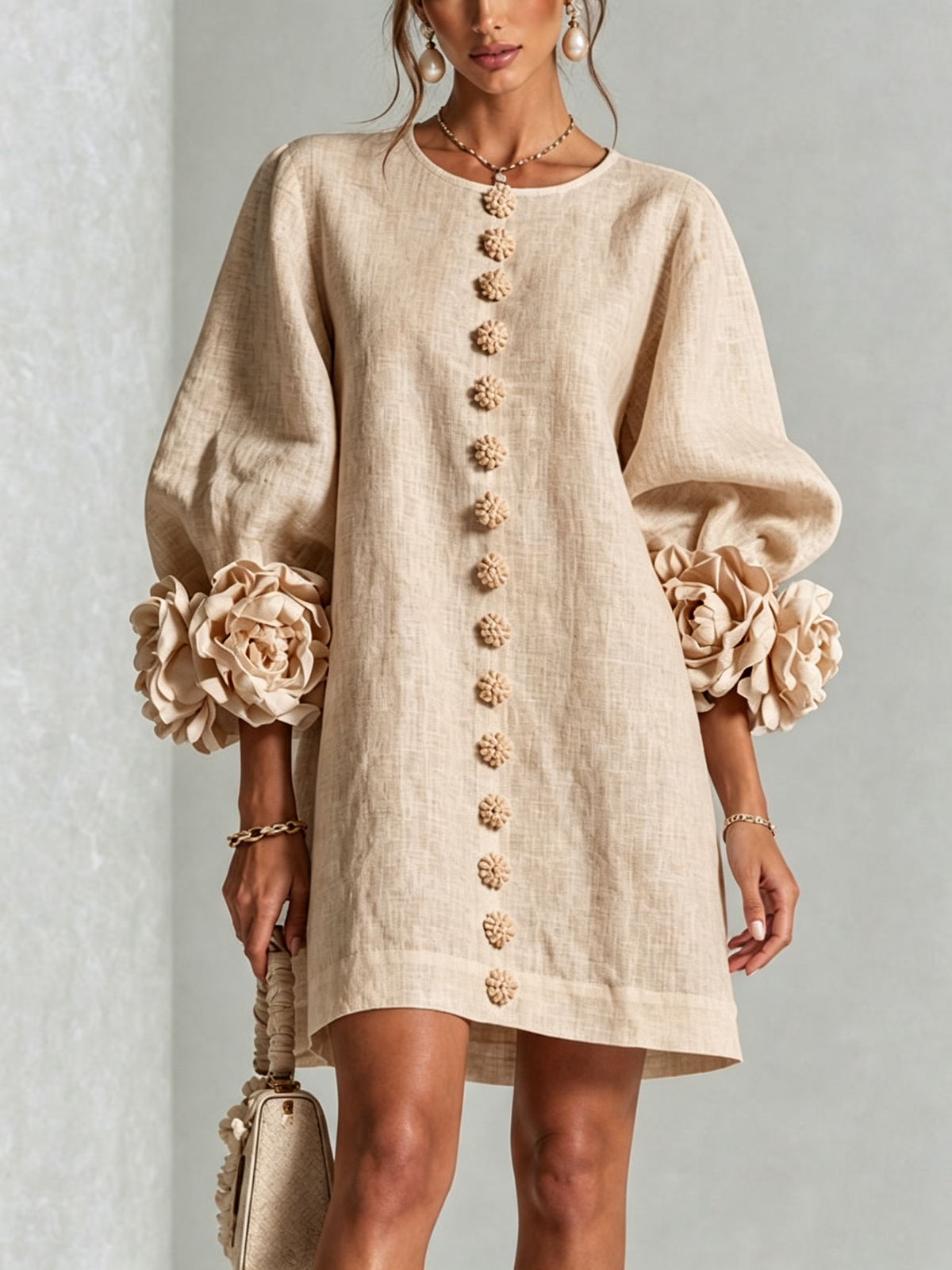 Saralyn – Puff Sleeve Mini Dress | Rose Cuffs & Button Front