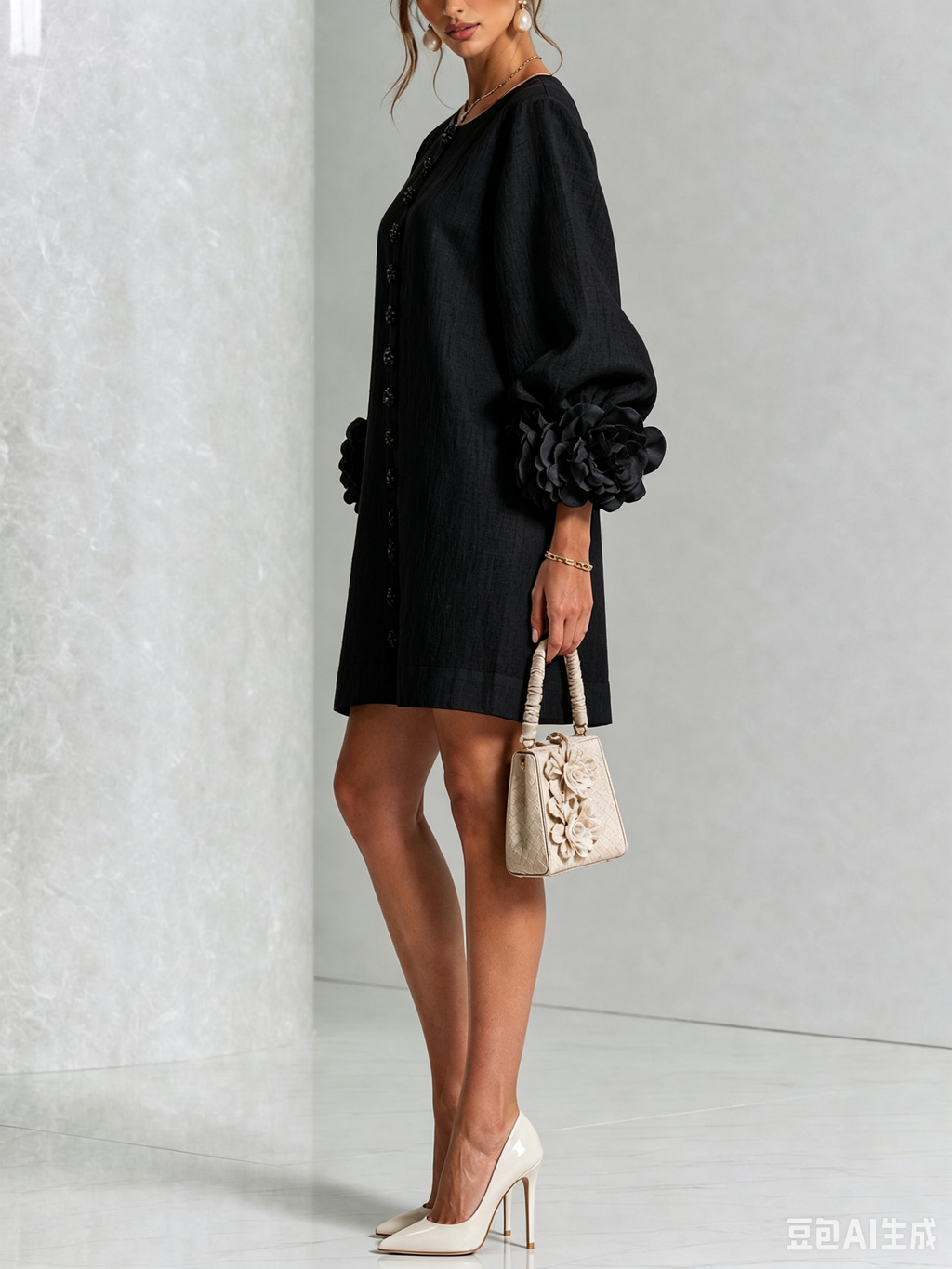 Saralyn – Puff Sleeve Mini Dress | Rose Cuffs & Button Front