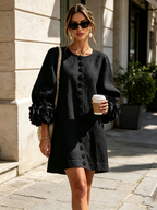 Saralyn – Puff Sleeve Mini Dress | Rose Cuffs & Button Front