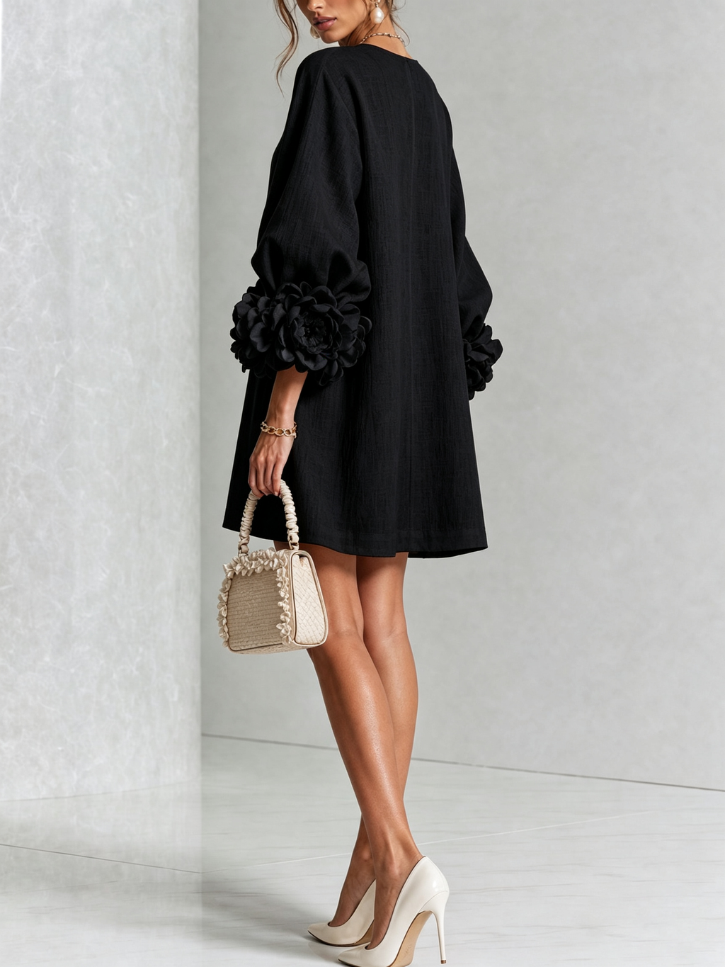 Saralyn – Puff Sleeve Mini Dress | Rose Cuffs & Button Front