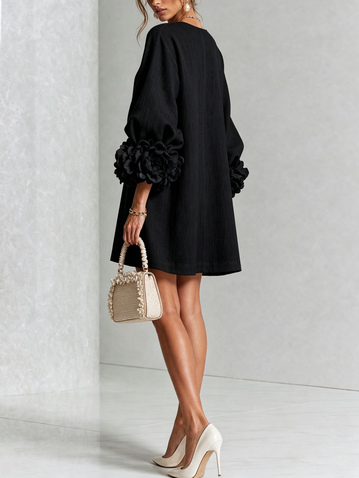 Saralyn – Puff Sleeve Mini Dress | Rose Cuffs & Button Front