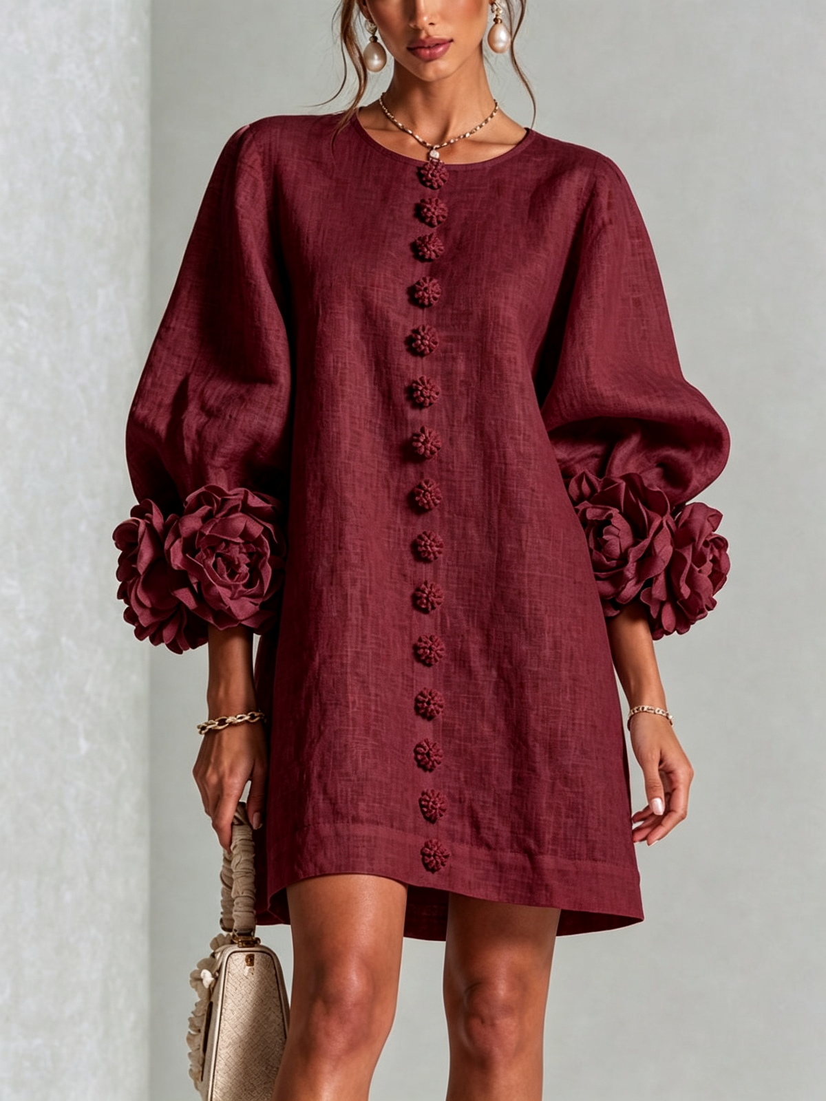 Saralyn – Puff Sleeve Mini Dress | Rose Cuffs & Button Front