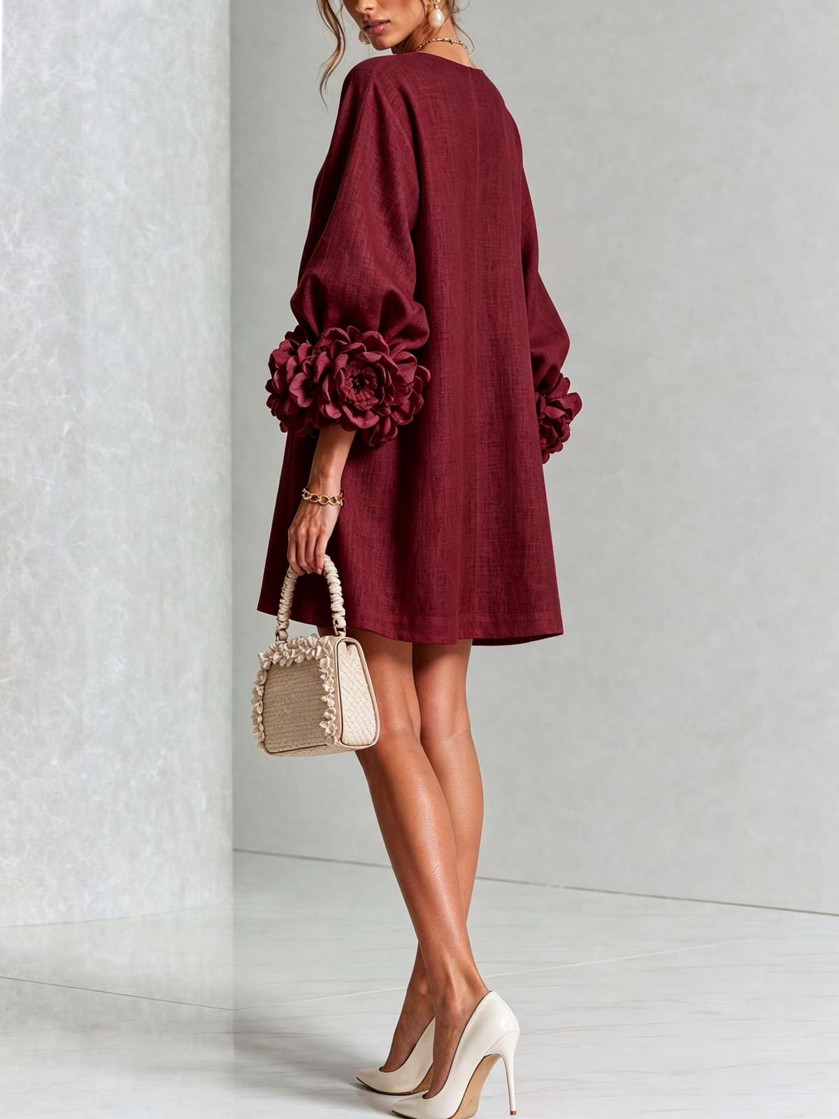 Saralyn – Puff Sleeve Mini Dress | Rose Cuffs & Button Front