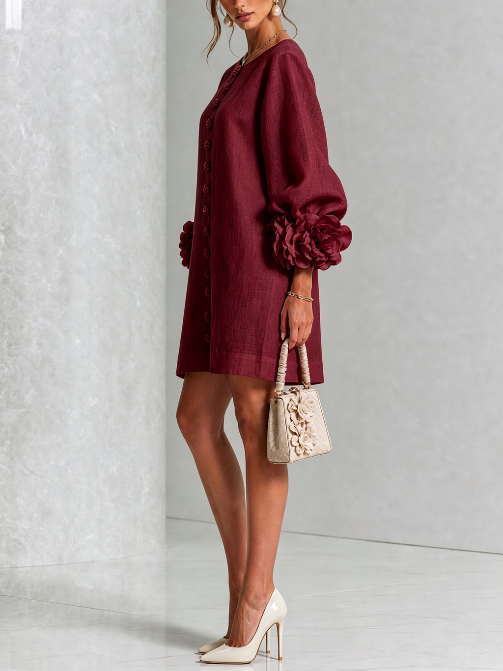 Saralyn – Puff Sleeve Mini Dress | Rose Cuffs & Button Front