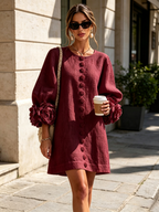 Saralyn – Puff Sleeve Mini Dress | Rose Cuffs & Button Front