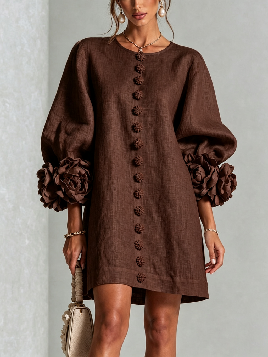 Saralyn – Puff Sleeve Mini Dress | Rose Cuffs & Button Front