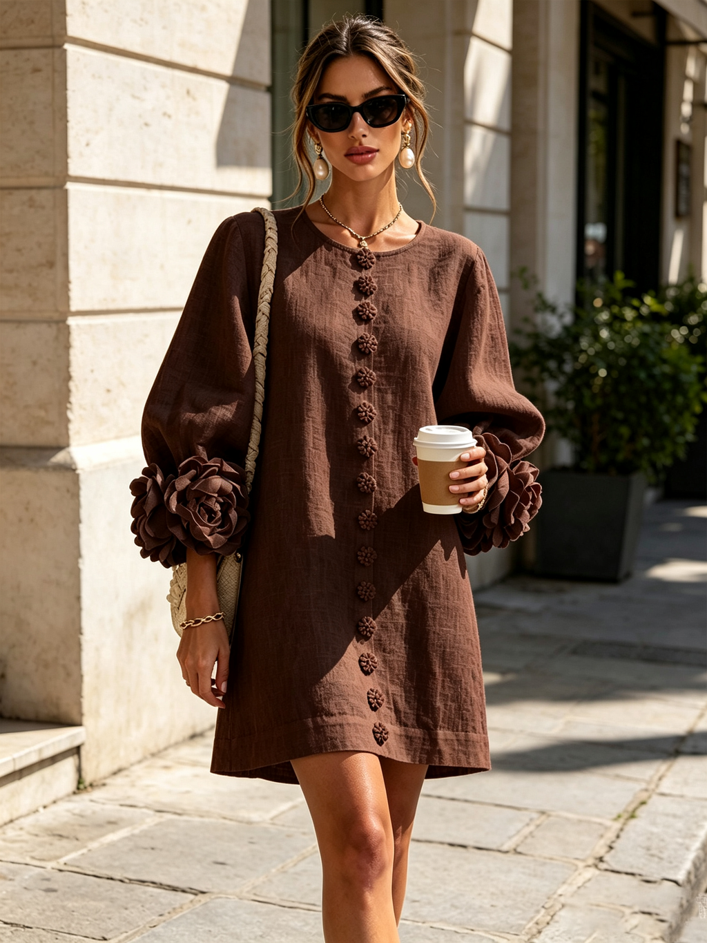 Saralyn – Puff Sleeve Mini Dress | Rose Cuffs & Button Front
