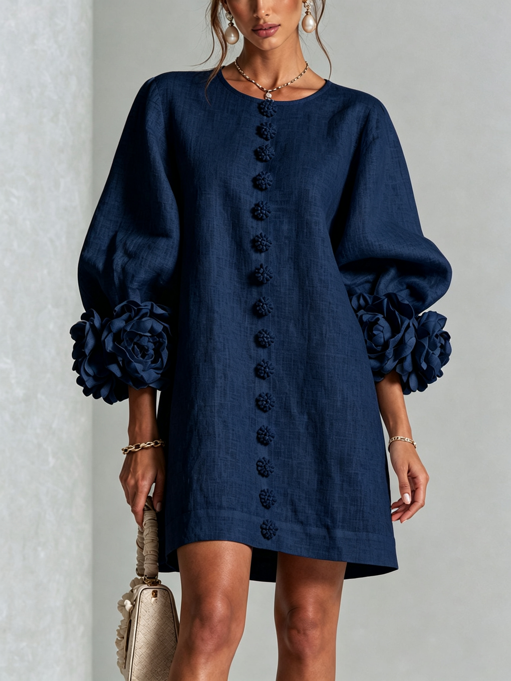 Saralyn – Puff Sleeve Mini Dress | Rose Cuffs & Button Front