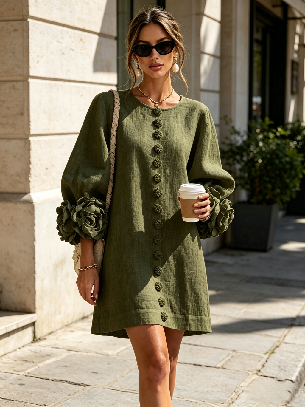 Saralyn – Puff Sleeve Mini Dress | Rose Cuffs & Button Front