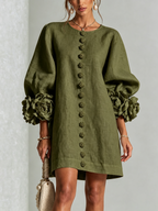 Saralyn – Puff Sleeve Mini Dress | Rose Cuffs & Button Front