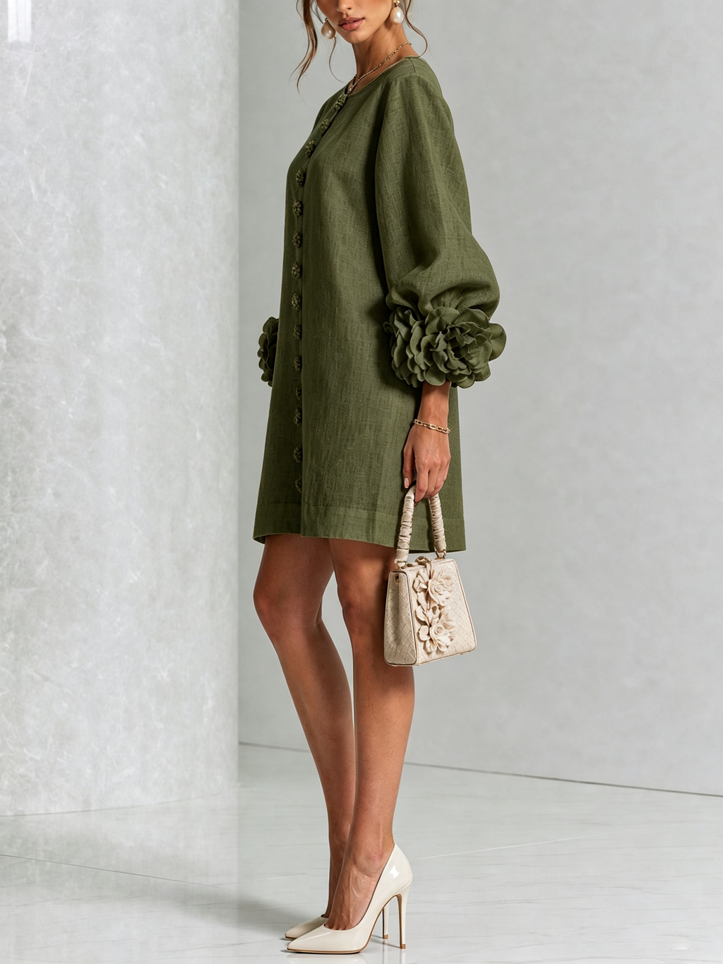 Saralyn – Puff Sleeve Mini Dress | Rose Cuffs & Button Front