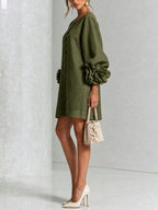 Saralyn – Puff Sleeve Mini Dress | Rose Cuffs & Button Front