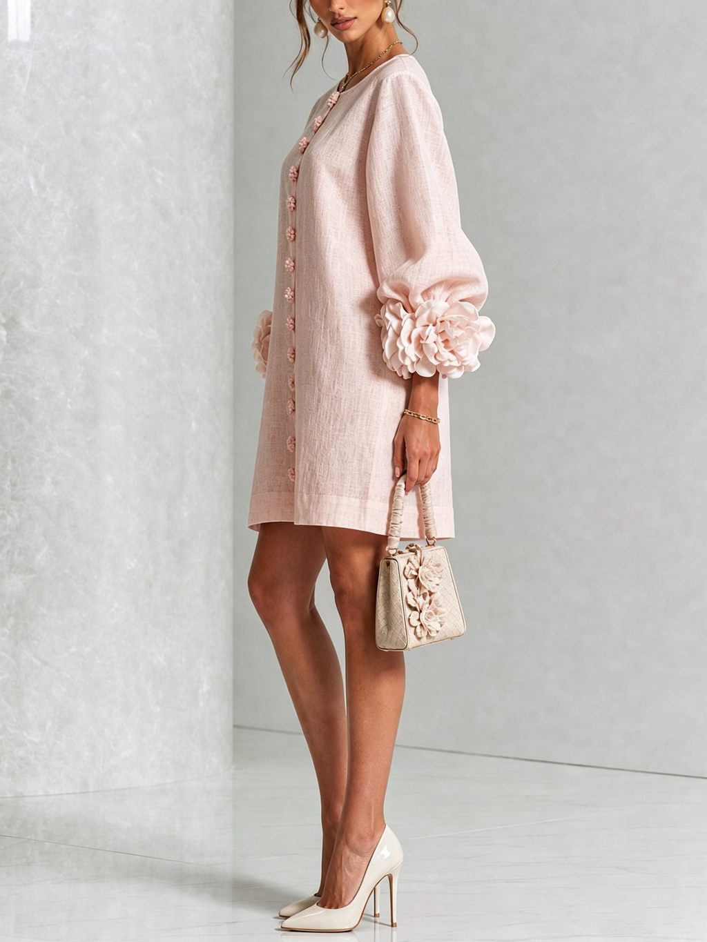 Saralyn – Puff Sleeve Mini Dress | Rose Cuffs & Button Front