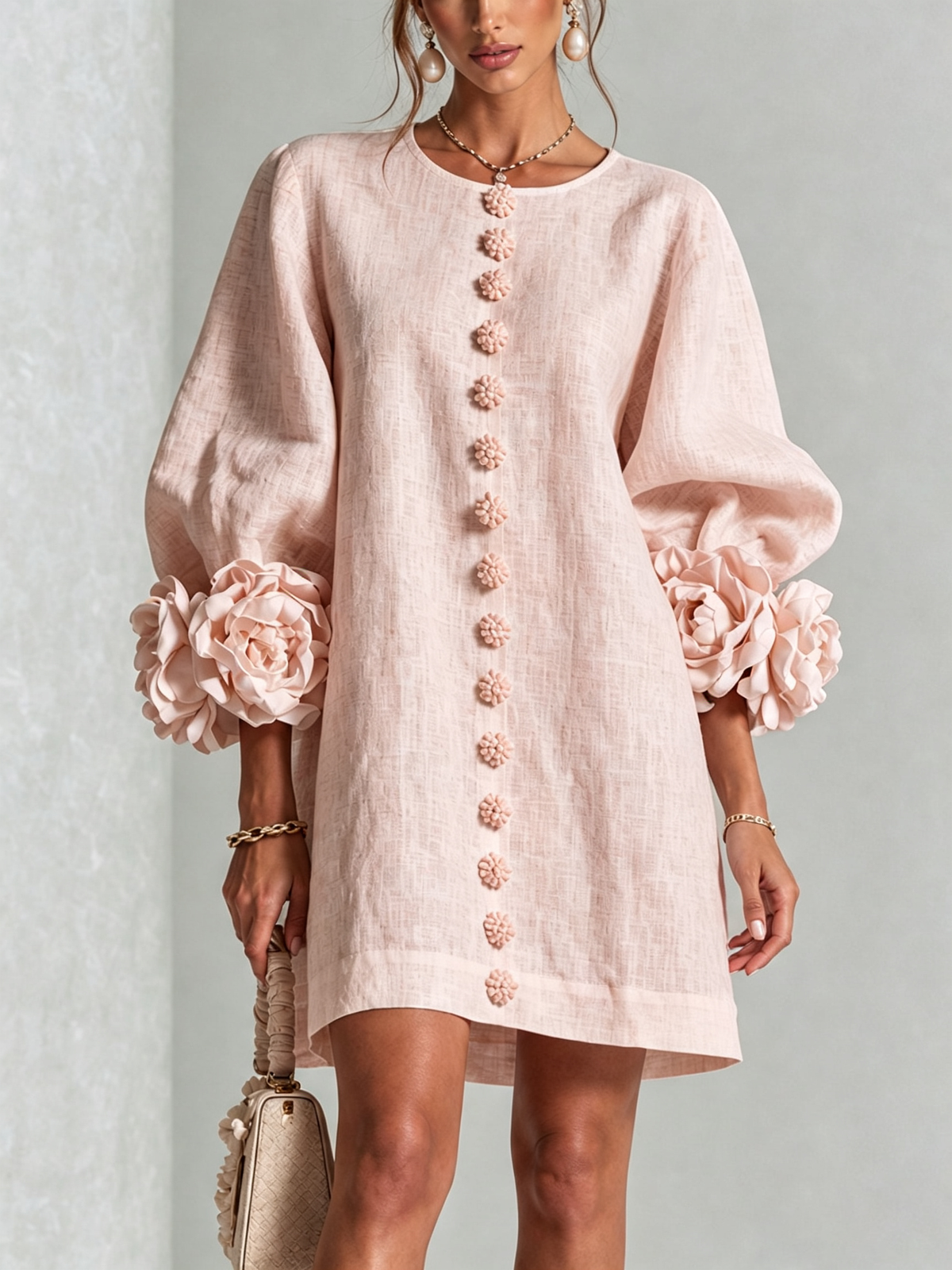 Saralyn – Puff Sleeve Mini Dress | Rose Cuffs & Button Front