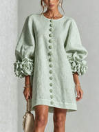 Saralyn – Puff Sleeve Mini Dress | Rose Cuffs & Button Front