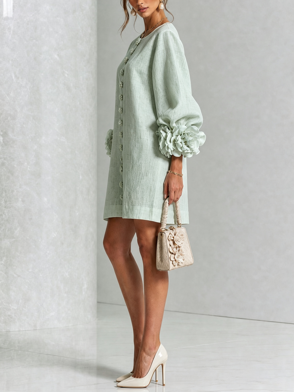 Saralyn – Puff Sleeve Mini Dress | Rose Cuffs & Button Front