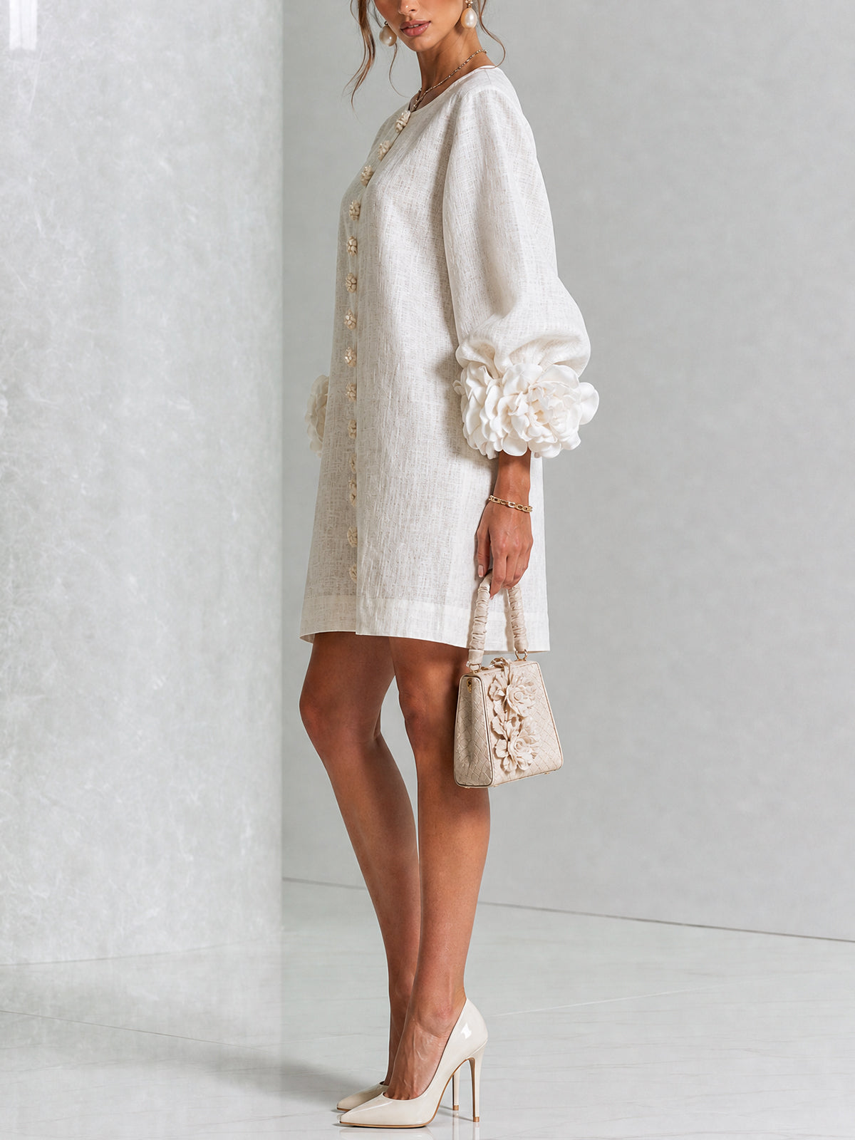 Saralyn – Puff Sleeve Mini Dress | Rose Cuffs & Button Front