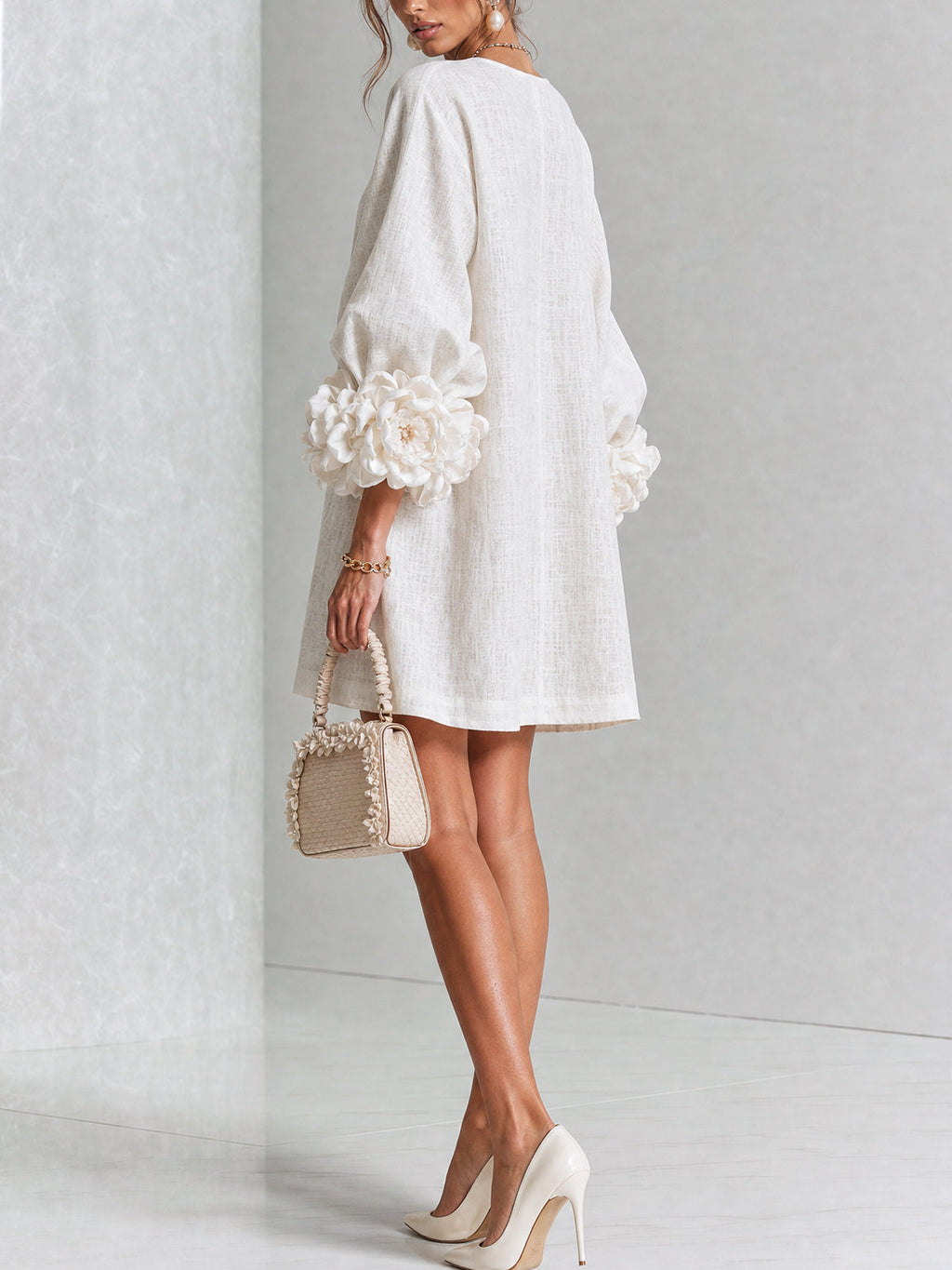 Saralyn – Puff Sleeve Mini Dress | Rose Cuffs & Button Front