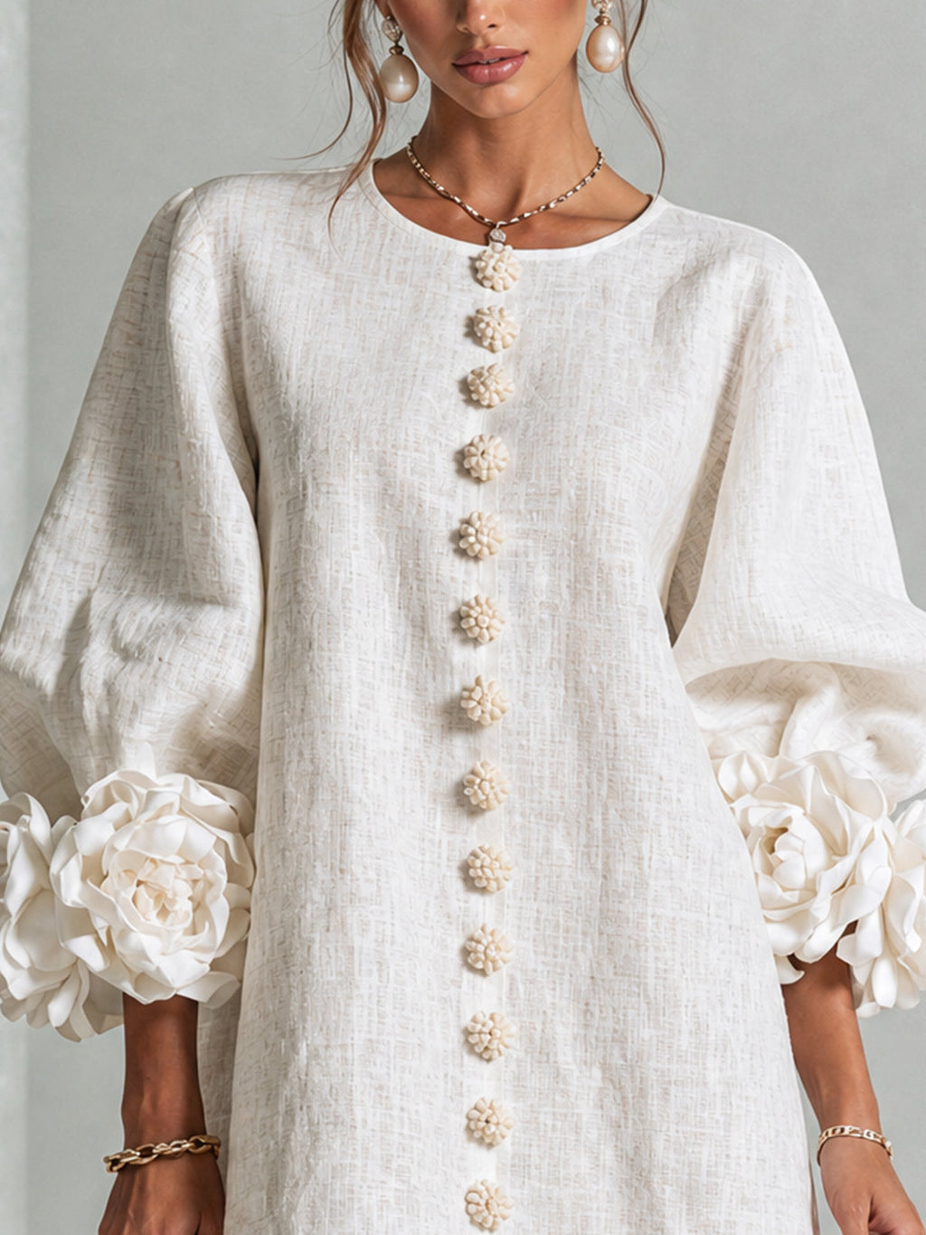 Saralyn – Puff Sleeve Mini Dress | Rose Cuffs & Button Front