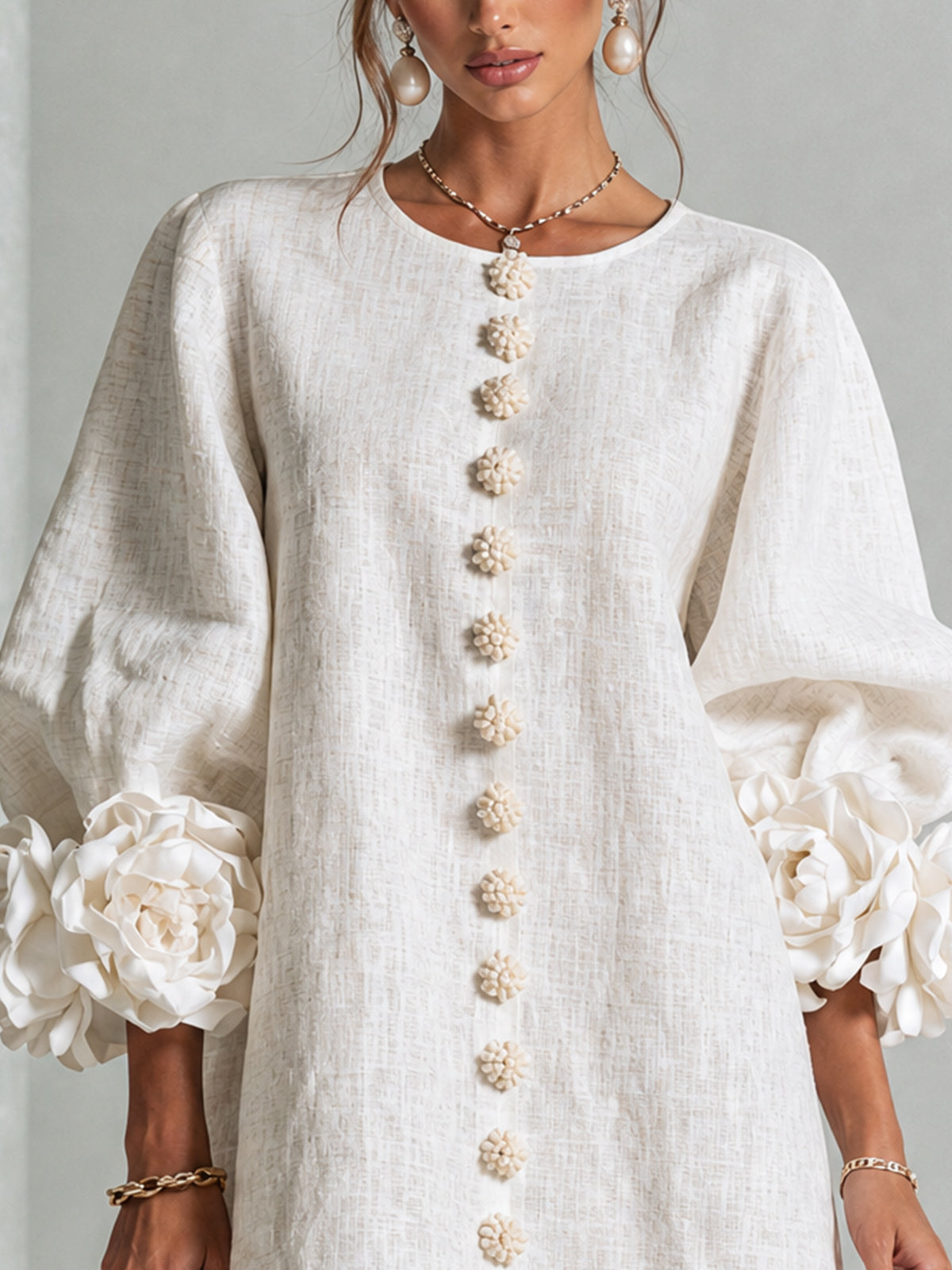 Saralyn – Puff Sleeve Mini Dress | Rose Cuffs & Button Front