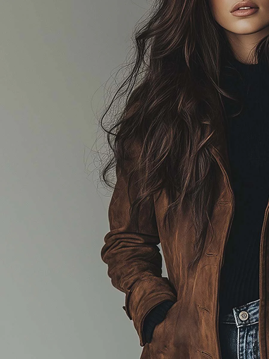 Helen – Vintage Suede Trench Coat | Editorial Layer for Cooler Days