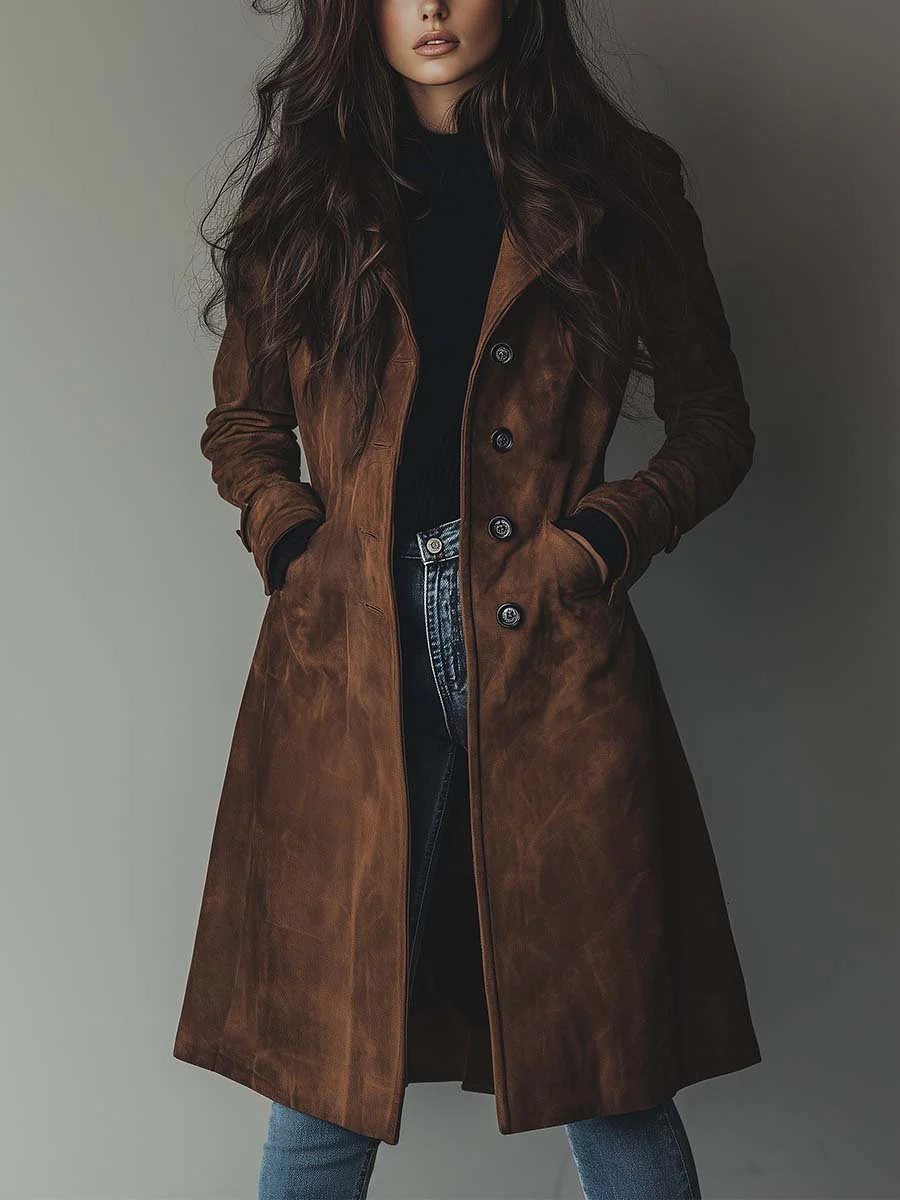 Helen – Vintage Suede Trench Coat | Editorial Layer for Cooler Days