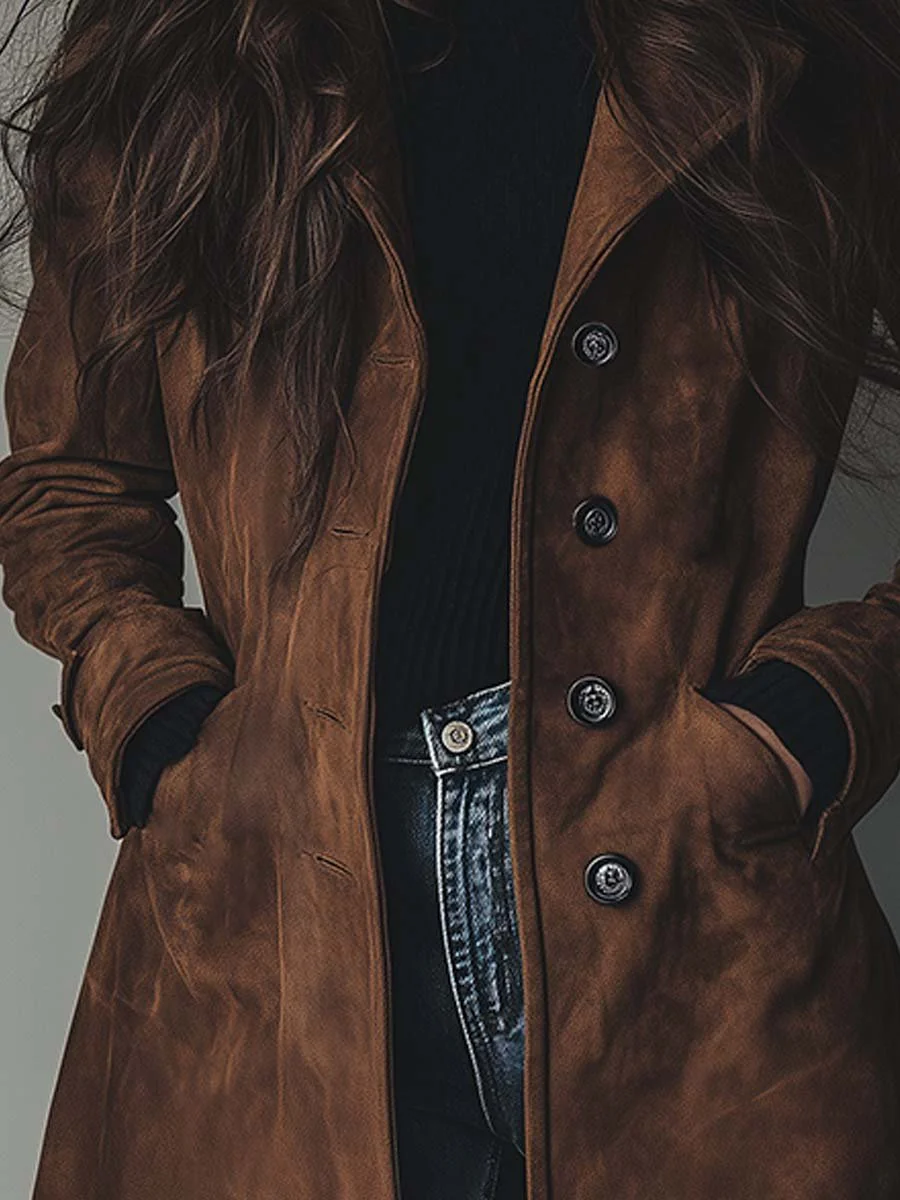 Helen – Vintage Suede Trench Coat | Editorial Layer for Cooler Days