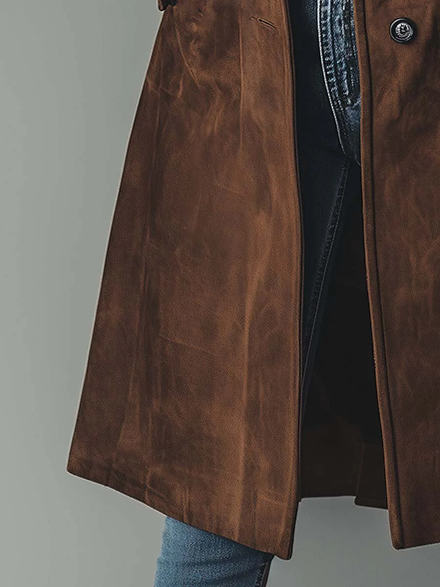 Helen – Vintage Suede Trench Coat | Editorial Layer for Cooler Days