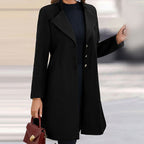 Hannah – Tailored Long Coat | Lapel Collar & Button Front for Winter