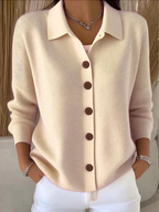 Women's Ribbed Knit Cardigan | Collared Button-Front Layer
