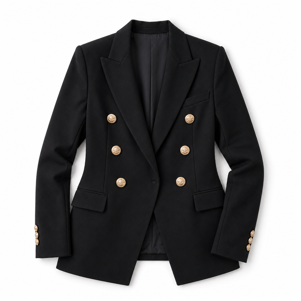 Marceline – Double-Breasted Blazer | Gold Button Tailored Layer