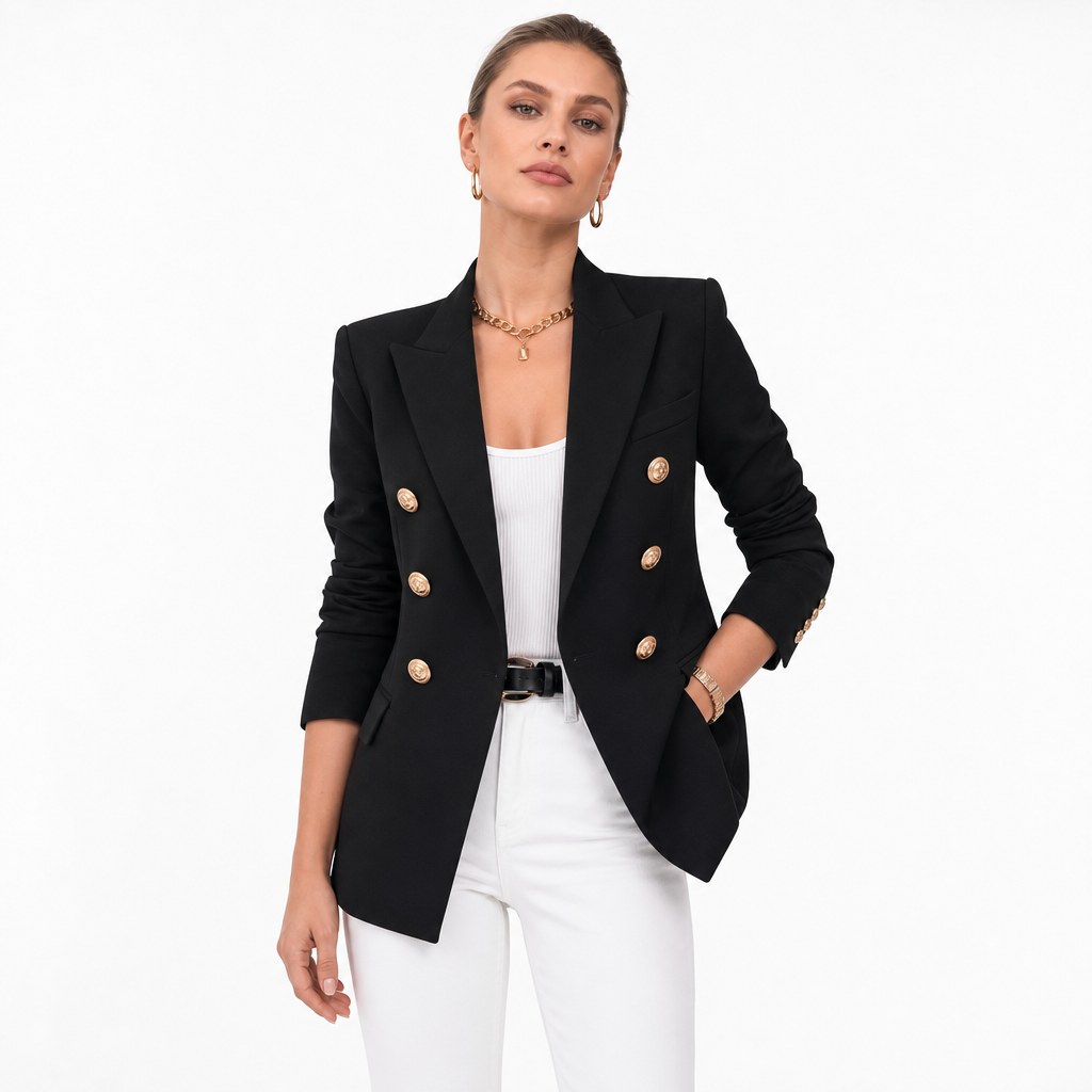 Marceline – Double-Breasted Blazer | Gold Button Tailored Layer