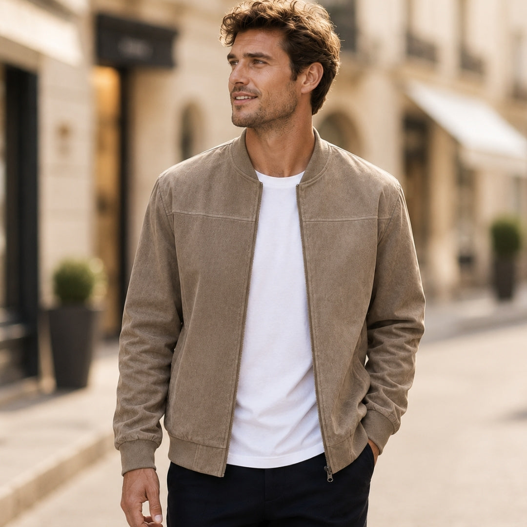 Callum – Suede Bomber Jacket, Beige - Cole & May