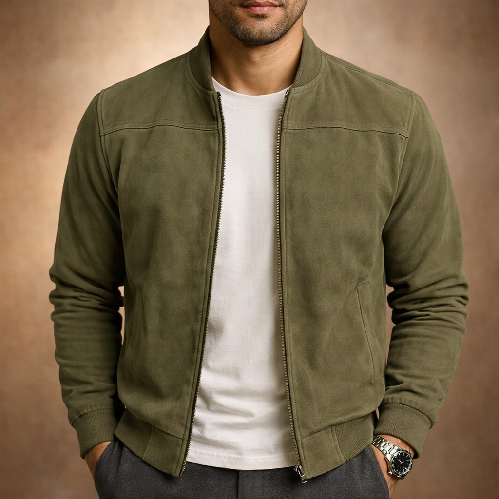 Callum – Suede Bomber Jacket, Green - Cole & May