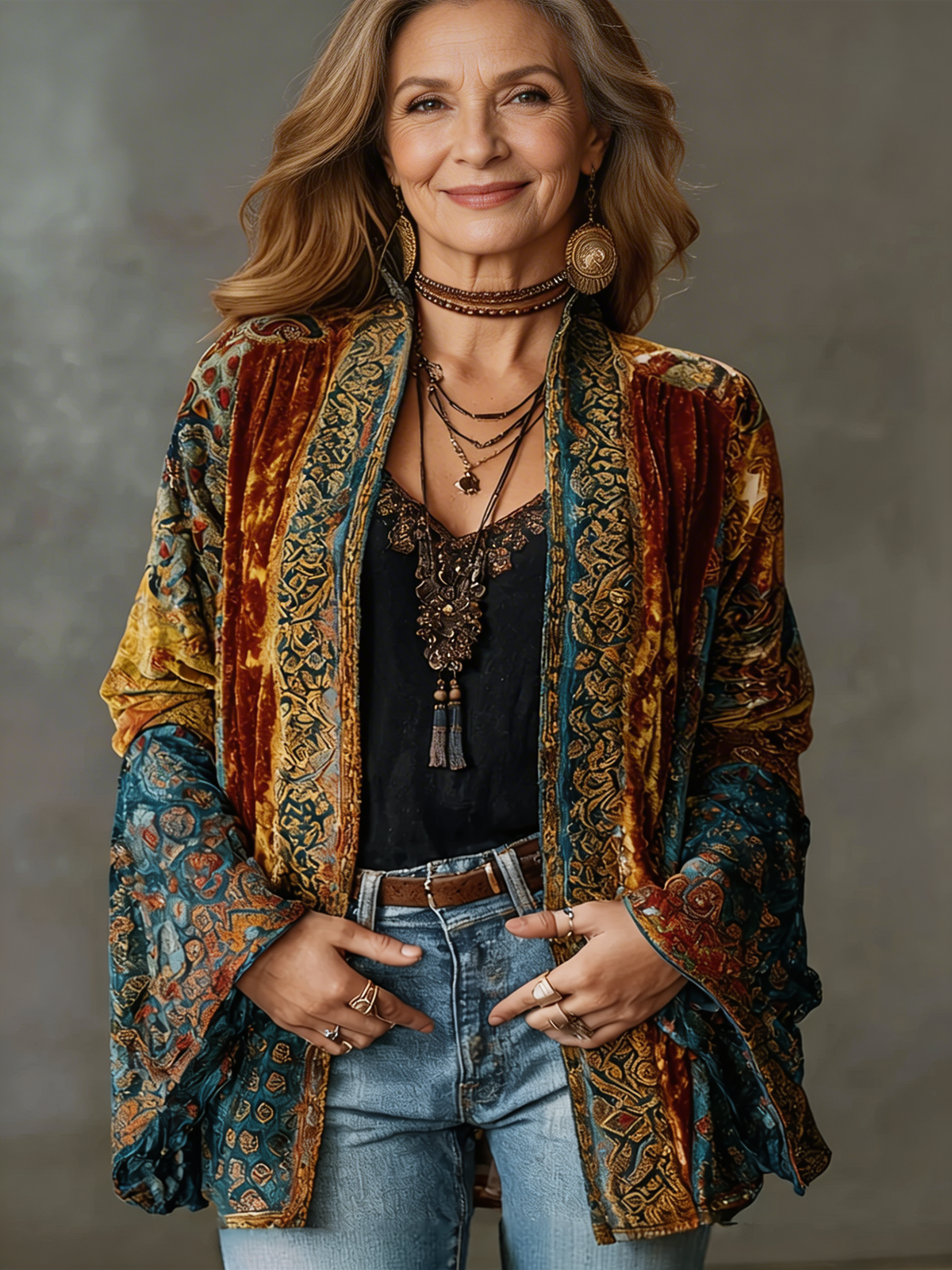 Liora – Bohemian Kimono Jacket, Burgundy - Cole & May