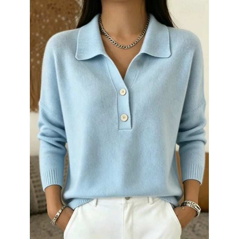 Eliza – Polo Collar Knit Sweater | Relaxed Button Neck Pullover