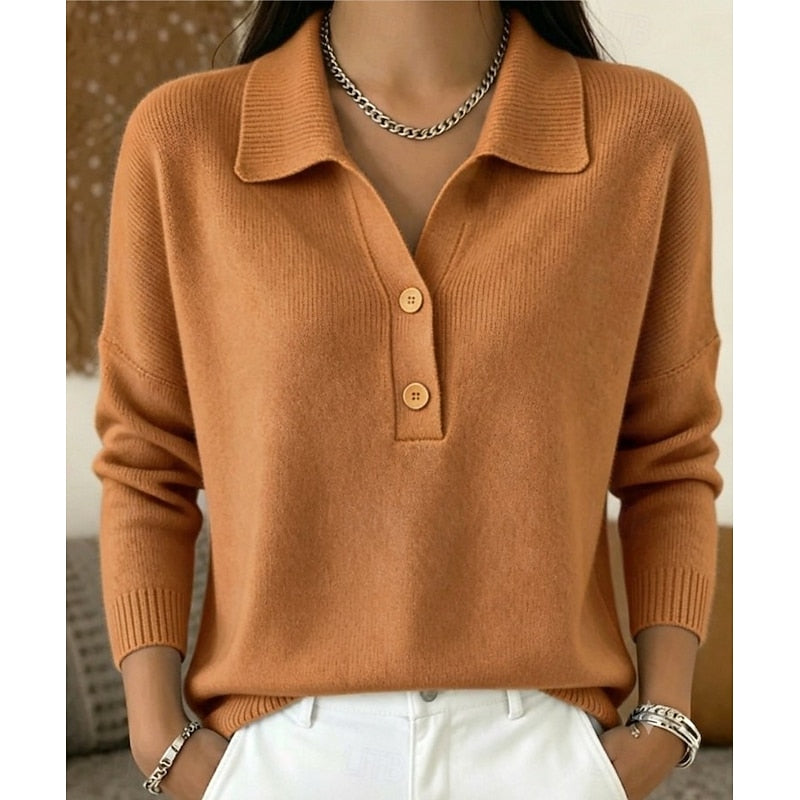 Eliza – Polo Collar Knit Sweater | Relaxed Button Neck Pullover