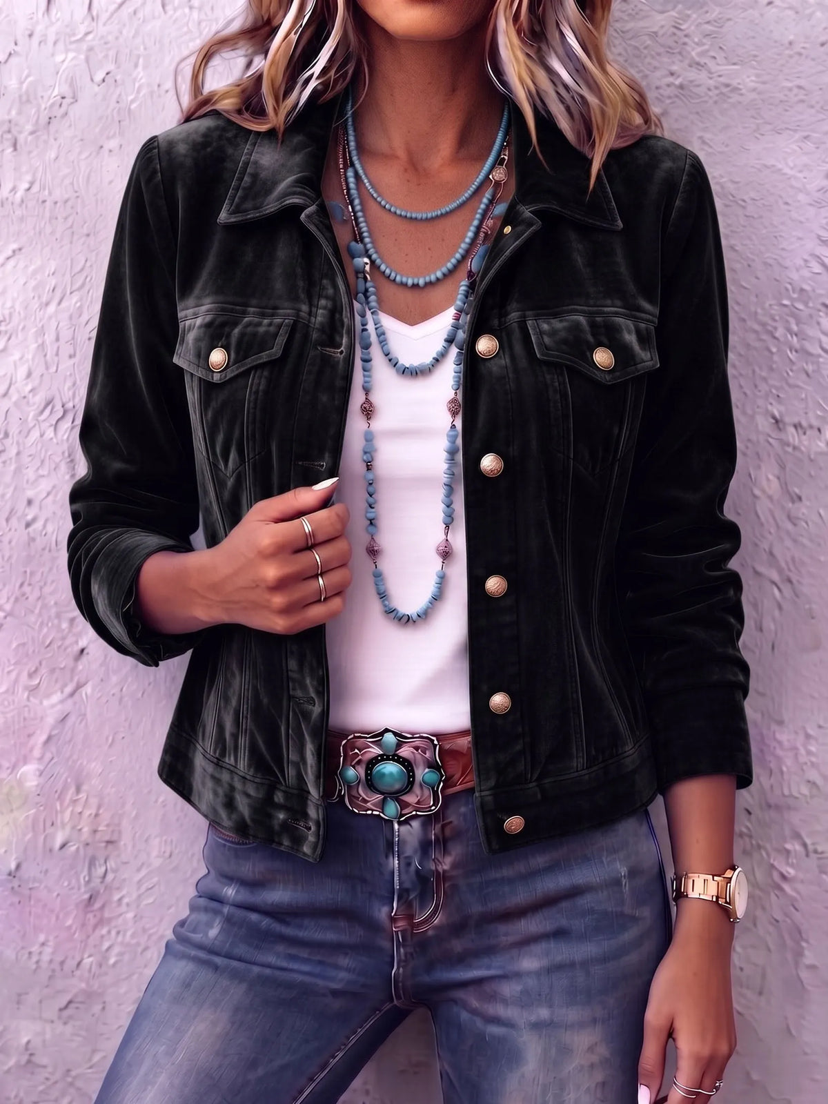 Delphine – Vintage Wash Button Up Jacket | Classic Cut, Chest Pockets