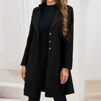 Hannah – Tailored Long Coat | Lapel Collar & Button Front for Winter