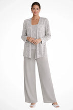 Evie – Sequin Lace Three Piece Pant Suit | Wide Leg Wedding Guest