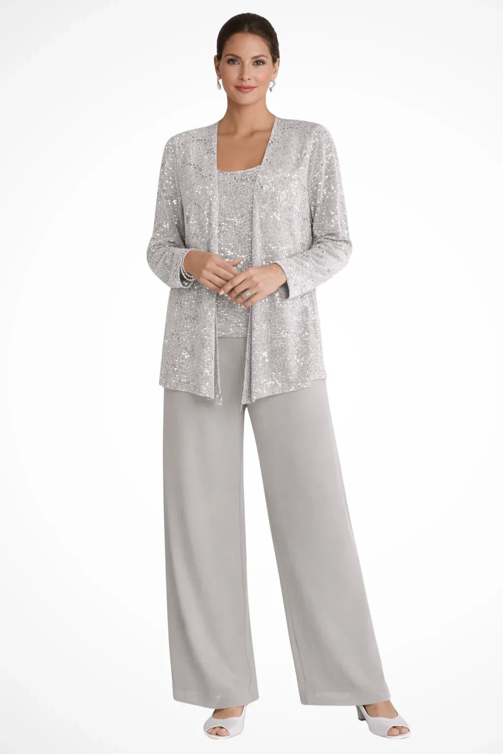 Evie – Sequin Lace Three Piece Pant Suit | Wide Leg Wedding Guest