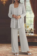 Evie – Sequin Lace Three Piece Pant Suit | Wide Leg Wedding Guest