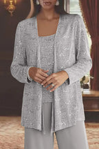 Evie – Sequin Lace Three Piece Pant Suit | Wide Leg Wedding Guest