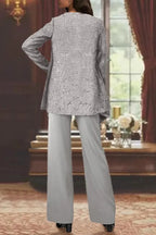 Evie – Sequin Lace Three Piece Pant Suit | Wide Leg Wedding Guest